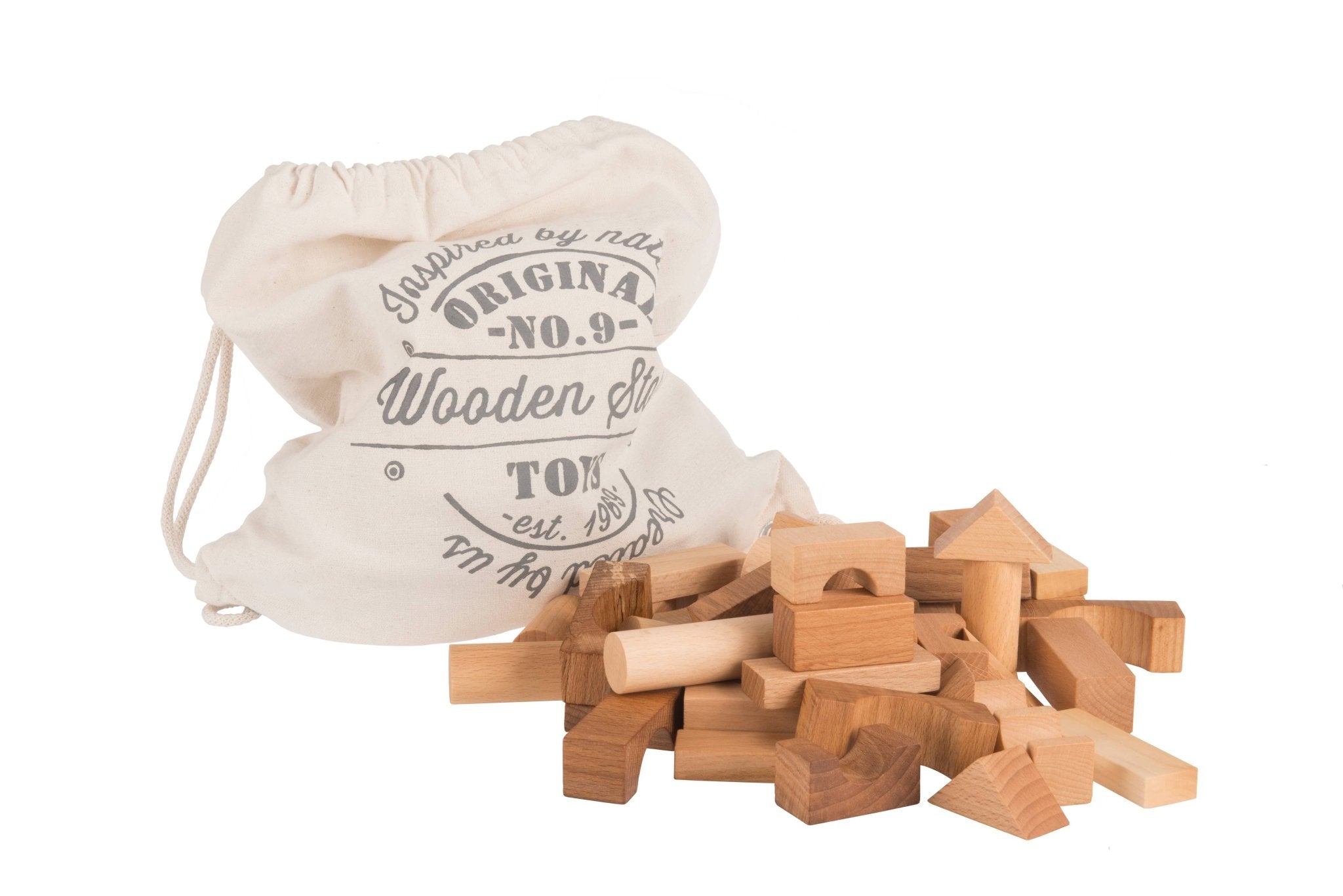 Wooden Blocks In Sack - 100 pcs Natural - Snedkerværktøj