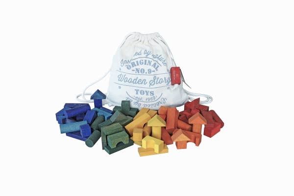 Wooden Blocks In Sack - 60 pcs Rainbow - Snedkerværktøj