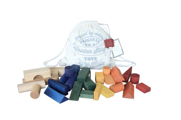 Wooden Blocks In Sack XL - 30 pcs Rainbow - Snedkerværktøj