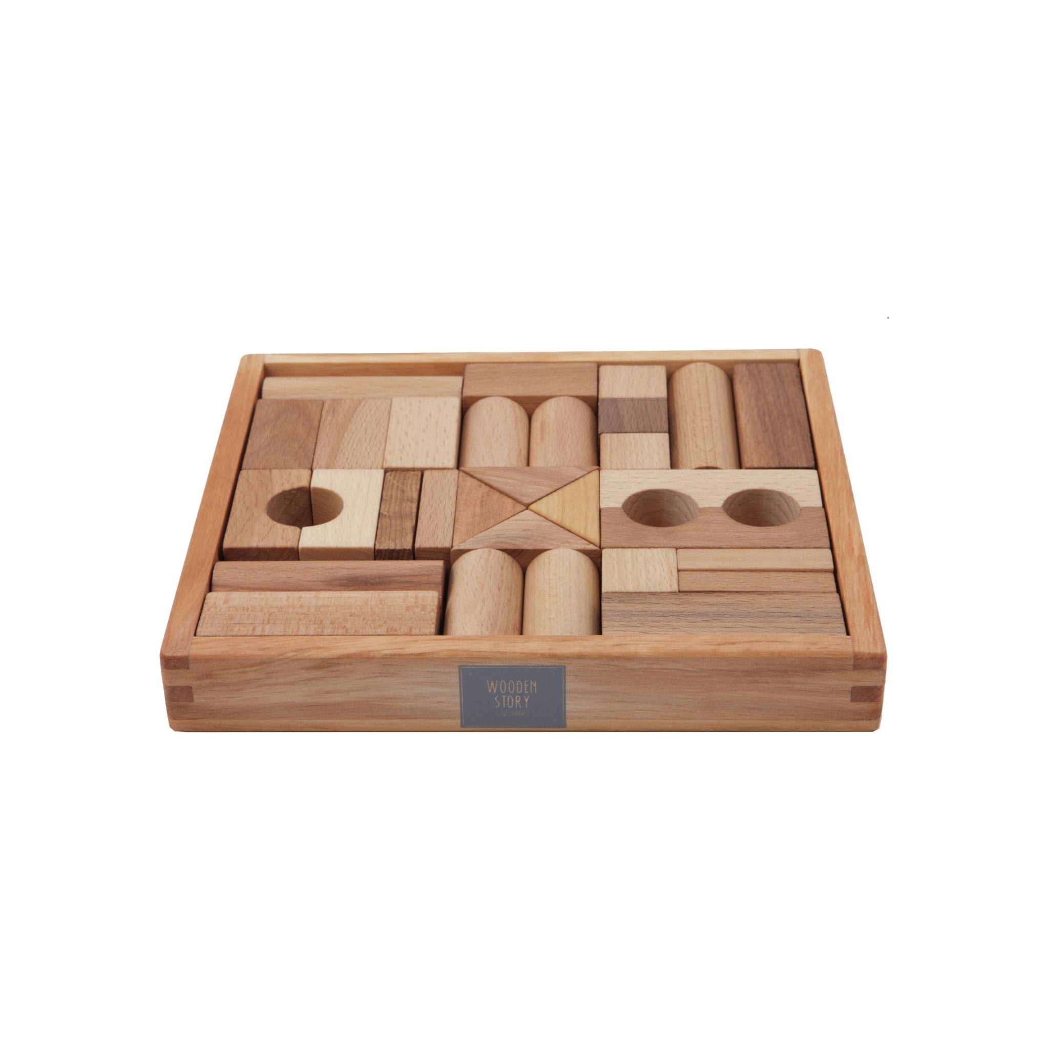 Wooden Blocks In Tray - 30 pcs Natural - Snedkerværktøj