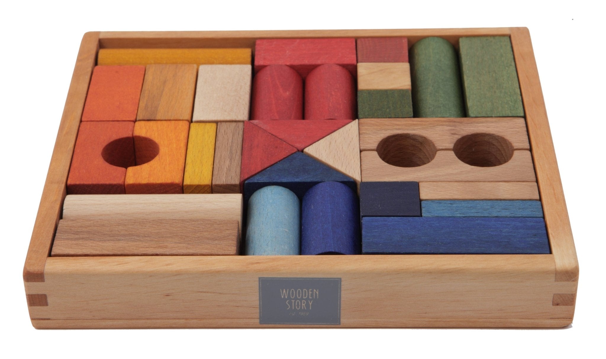 Wooden Blocks In Tray - 30 pcs Rainbow - Snedkerværktøj